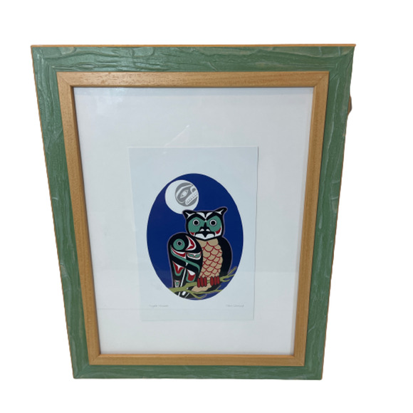 Odin Lonning Signed Art Card Print Framed Matted Night Hunter Owl Tlingit Tribal